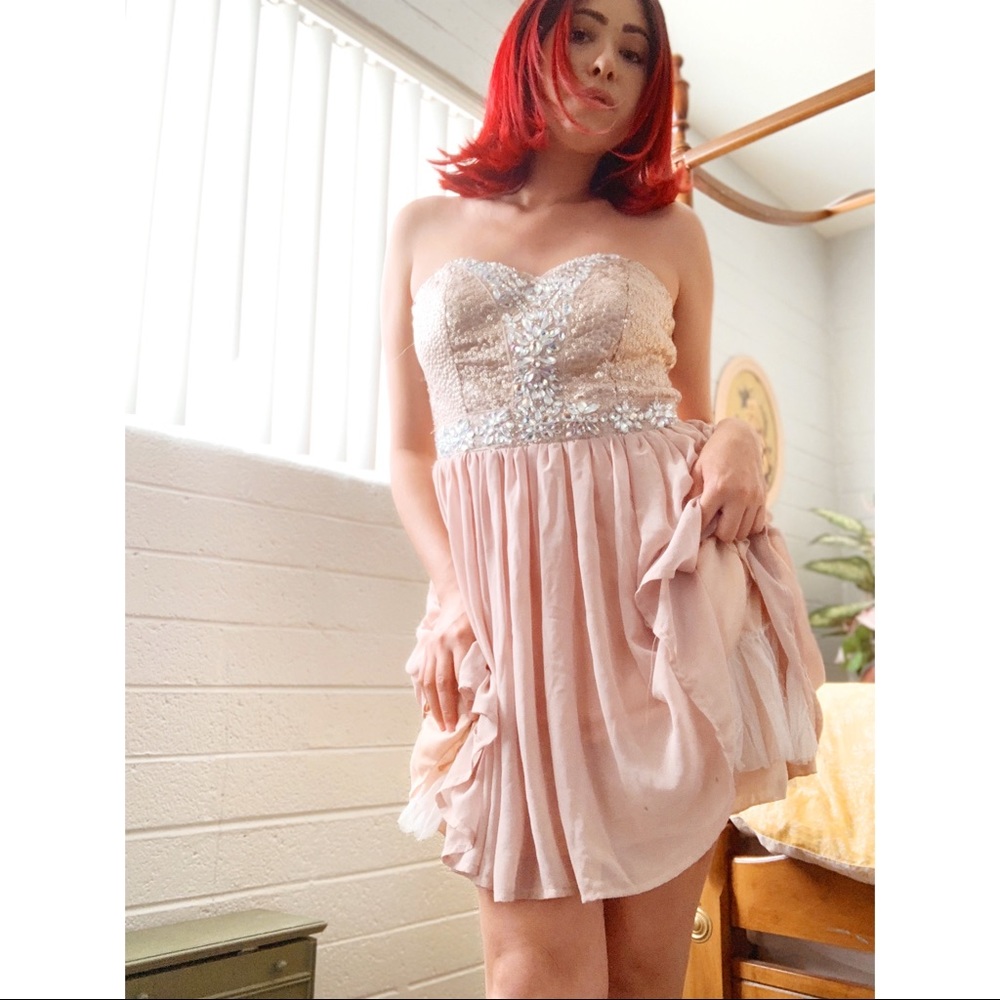 Strapless Sequin dress with rhinestones